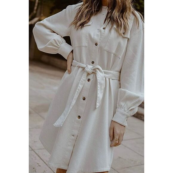 The Drop Ivory Utility Tie-Waist Loose-Fit Shirt Dress size s - Picture 7 of 7